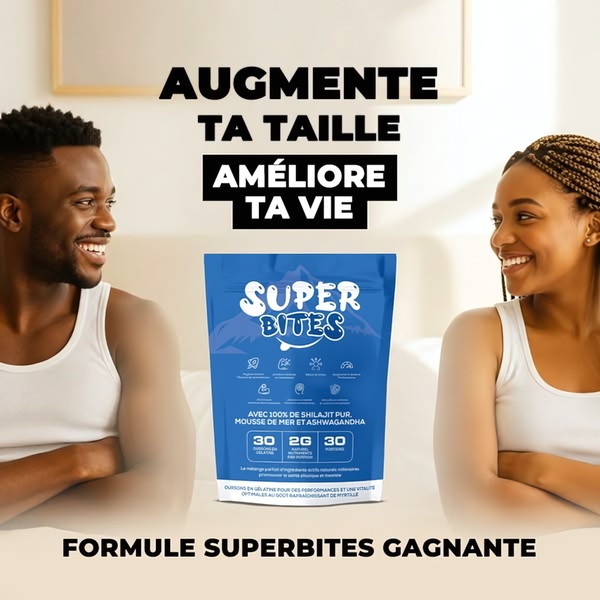 A square format ad featuring a couple in a bedroom setting with a product pack shot in the center, highlighting key ingredients like Shilajit and Ashwagandha.